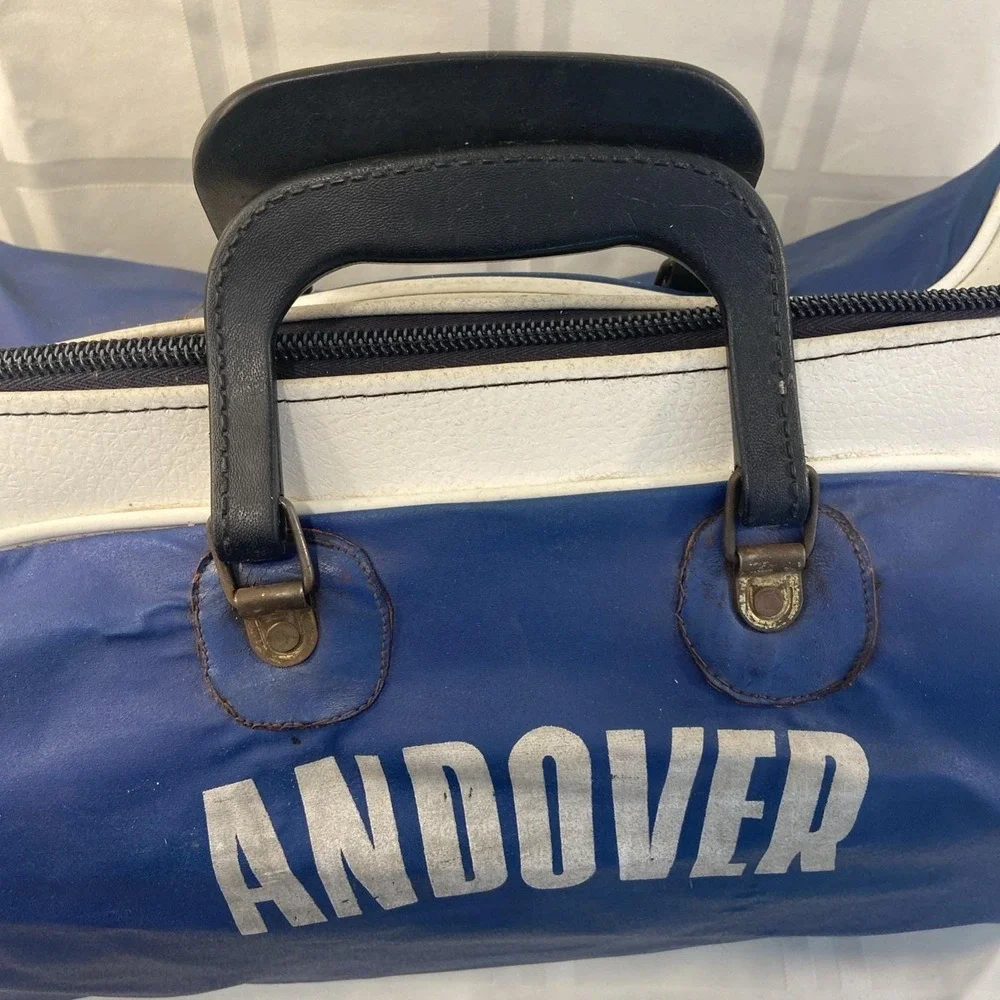 Phillips Andover Vintage Leather Gym Duffel Blue And White With Working Zipper